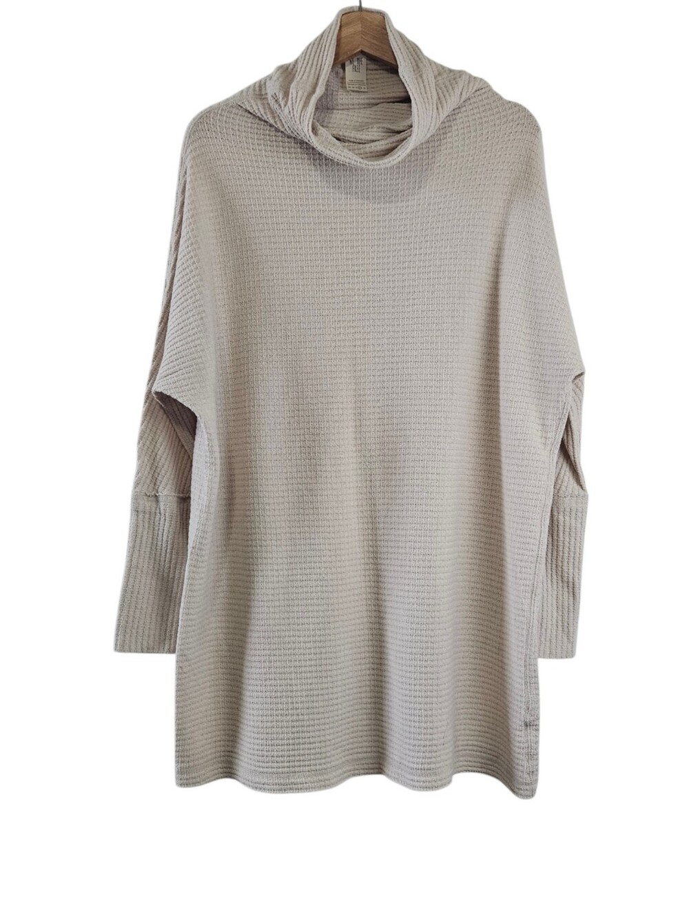 We The Free Oversized Cream Waffle Knit Cowl Neck Long Size M Tunic